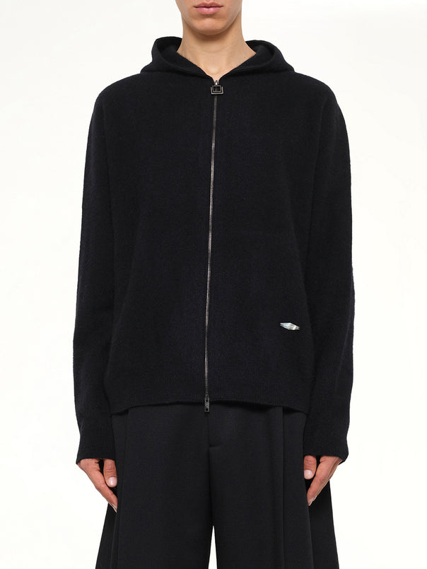 Wool Zipped Hoodie in Black