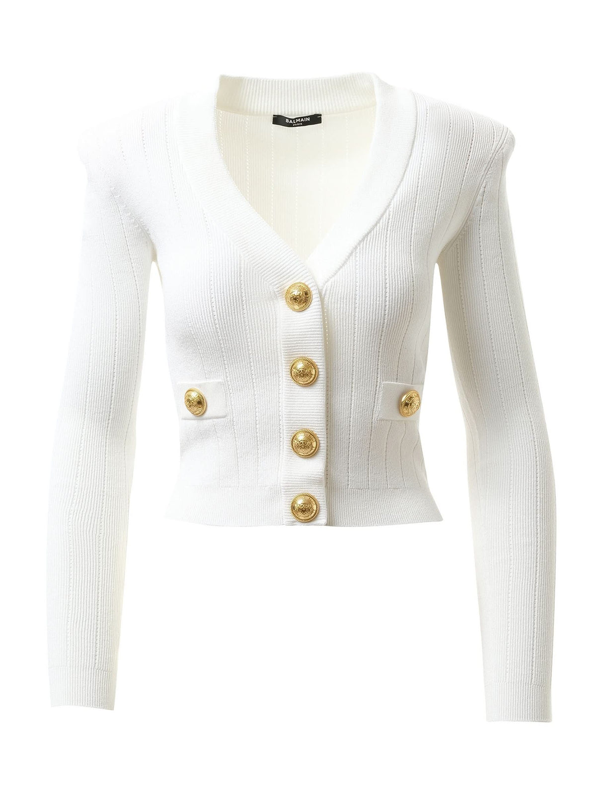 Balmain Buttoned Knit Crop Cardigan in White