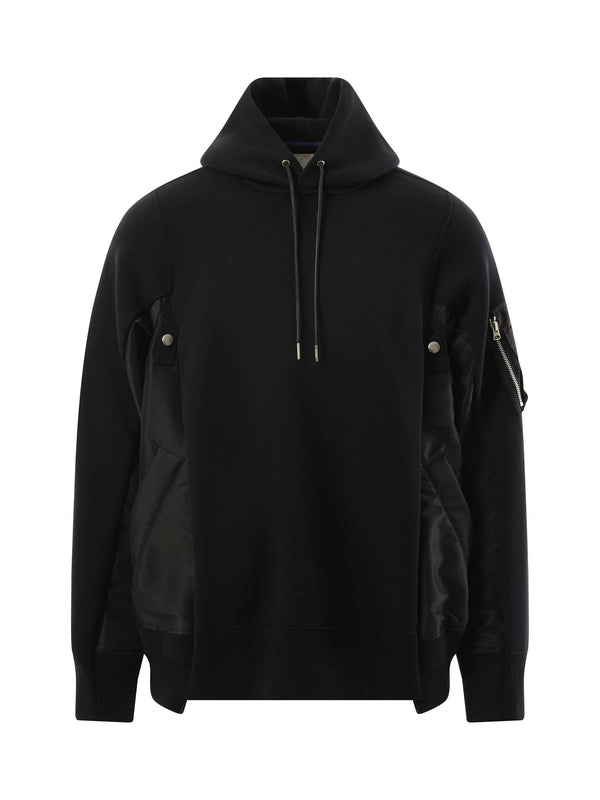 Sacai Sponge Sweat Nylon Twill Hoodie in Black