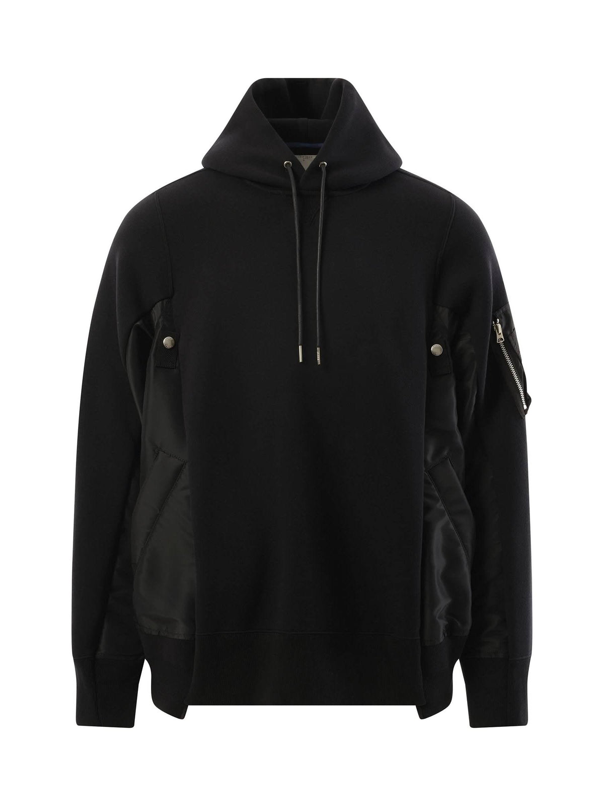 Sacai Sponge Sweat Nylon Twill Hoodie in Black