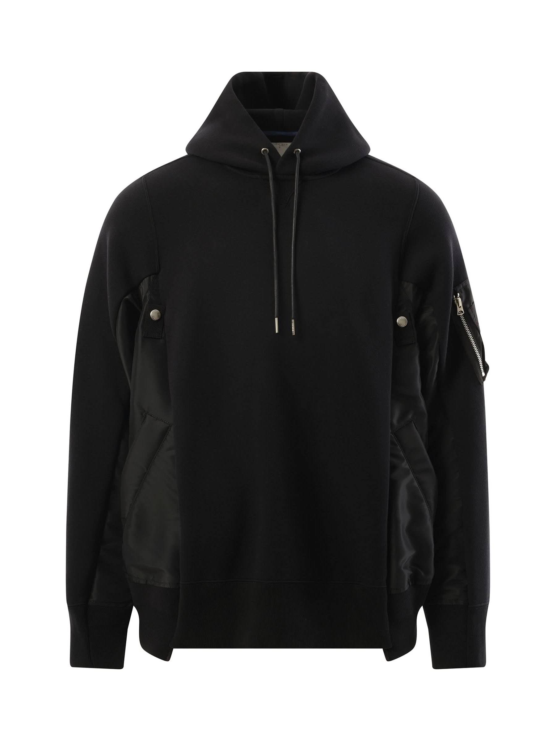 Sacai Sponge Sweat Nylon Twill Hoodie in Black
