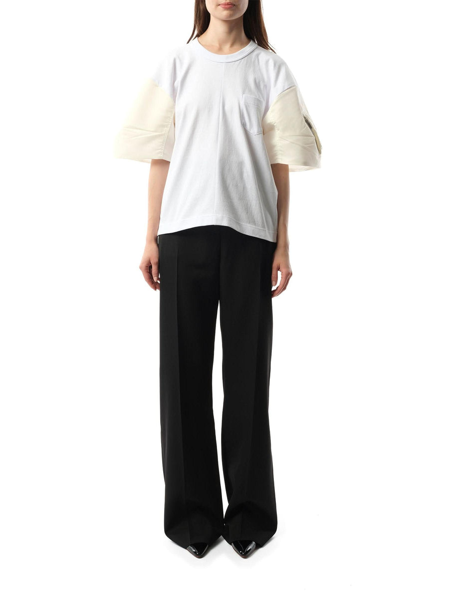 Nylon Twill Cotton Jersey T-Shirt in Off White