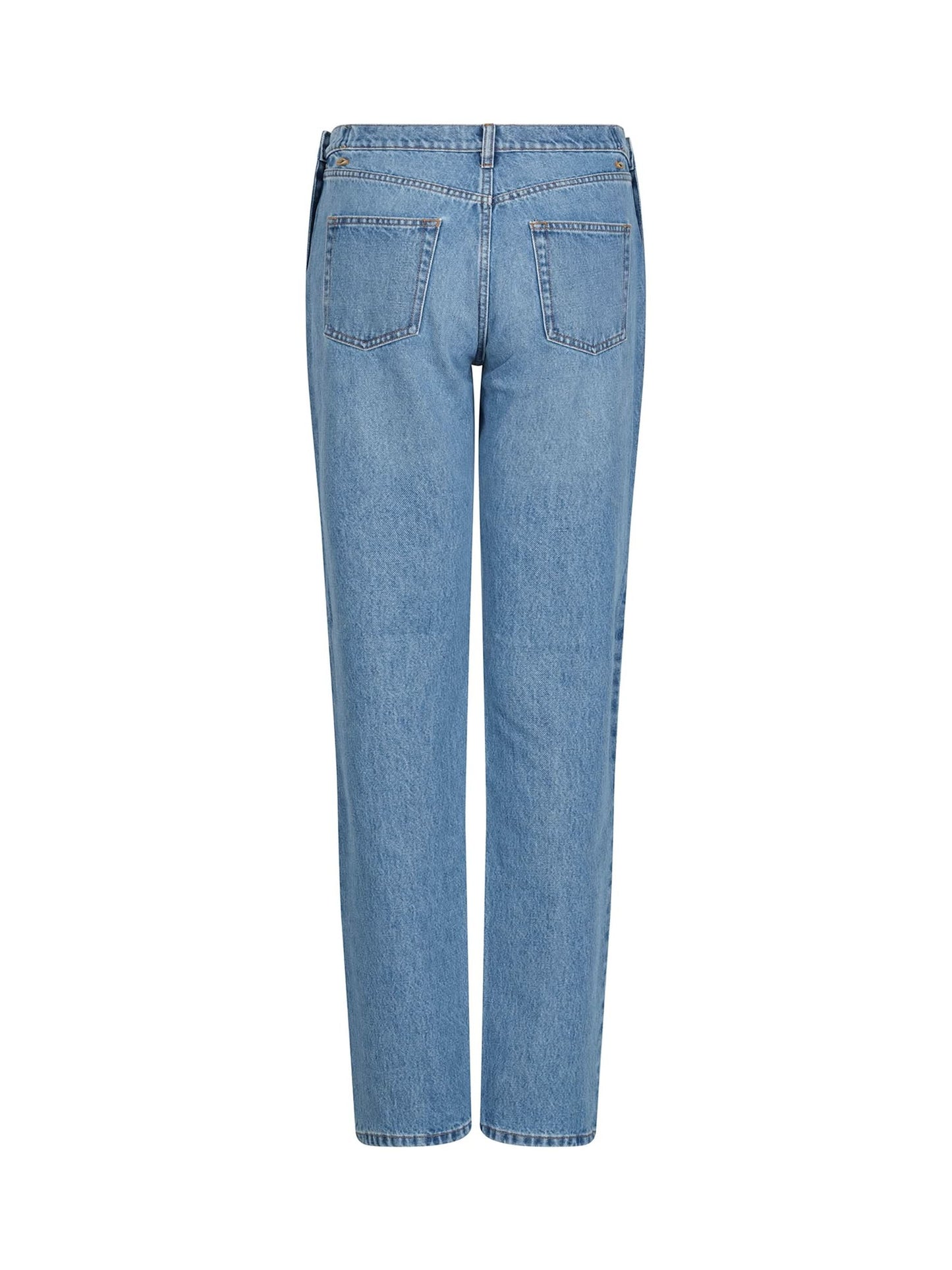 Open Hip Denim Trousers in Washed Blue