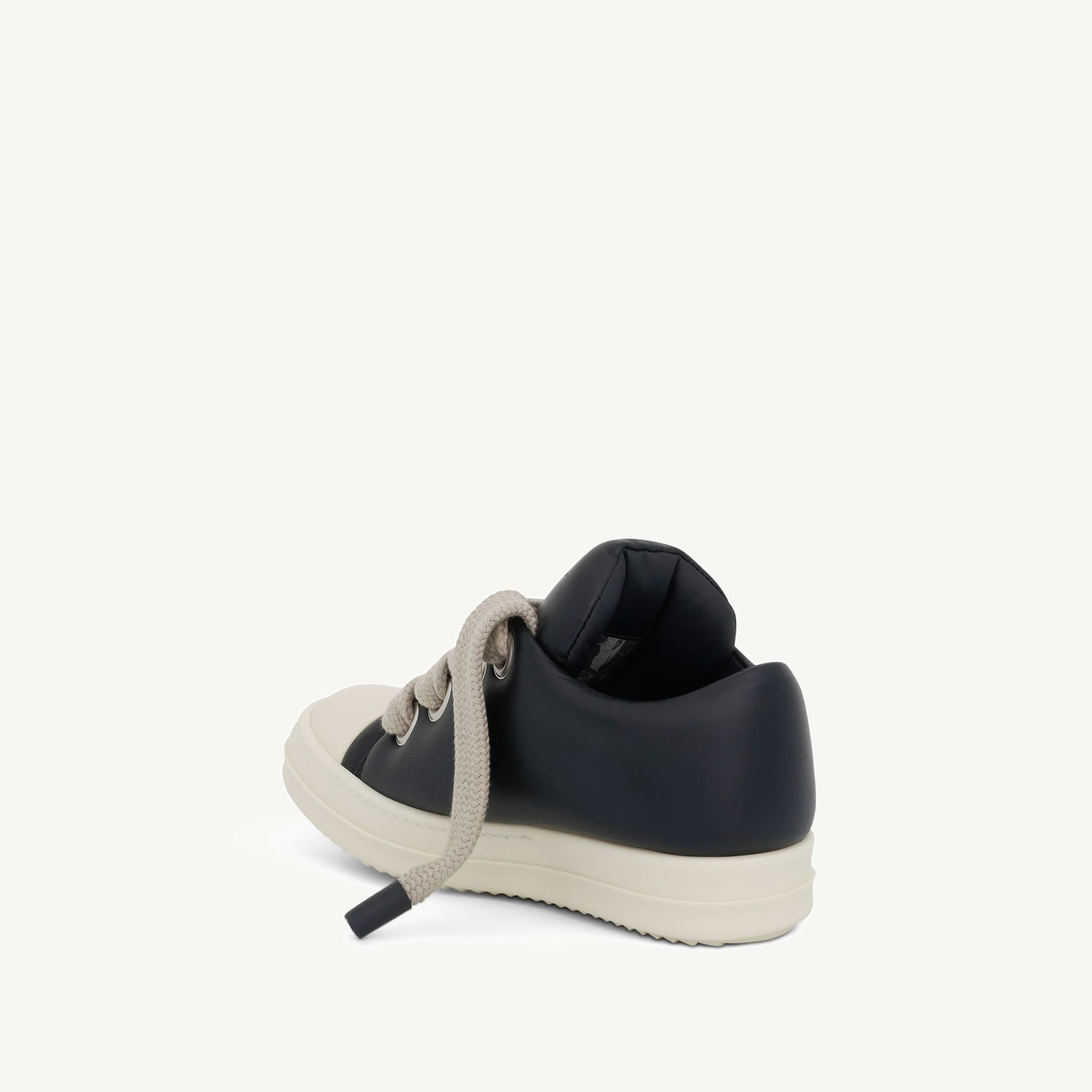 Jumbo Lace Padded Low Sneaker in Black/Milk Back View | RICK OWENS