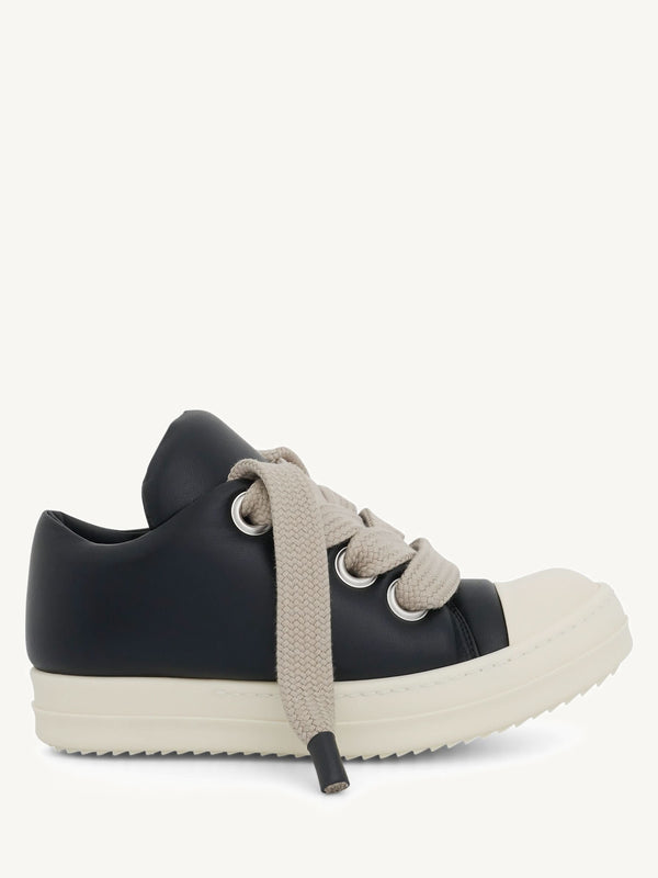 Jumbo Lace Padded Low Sneaker in Black/Milk Side View | RICK OWENS