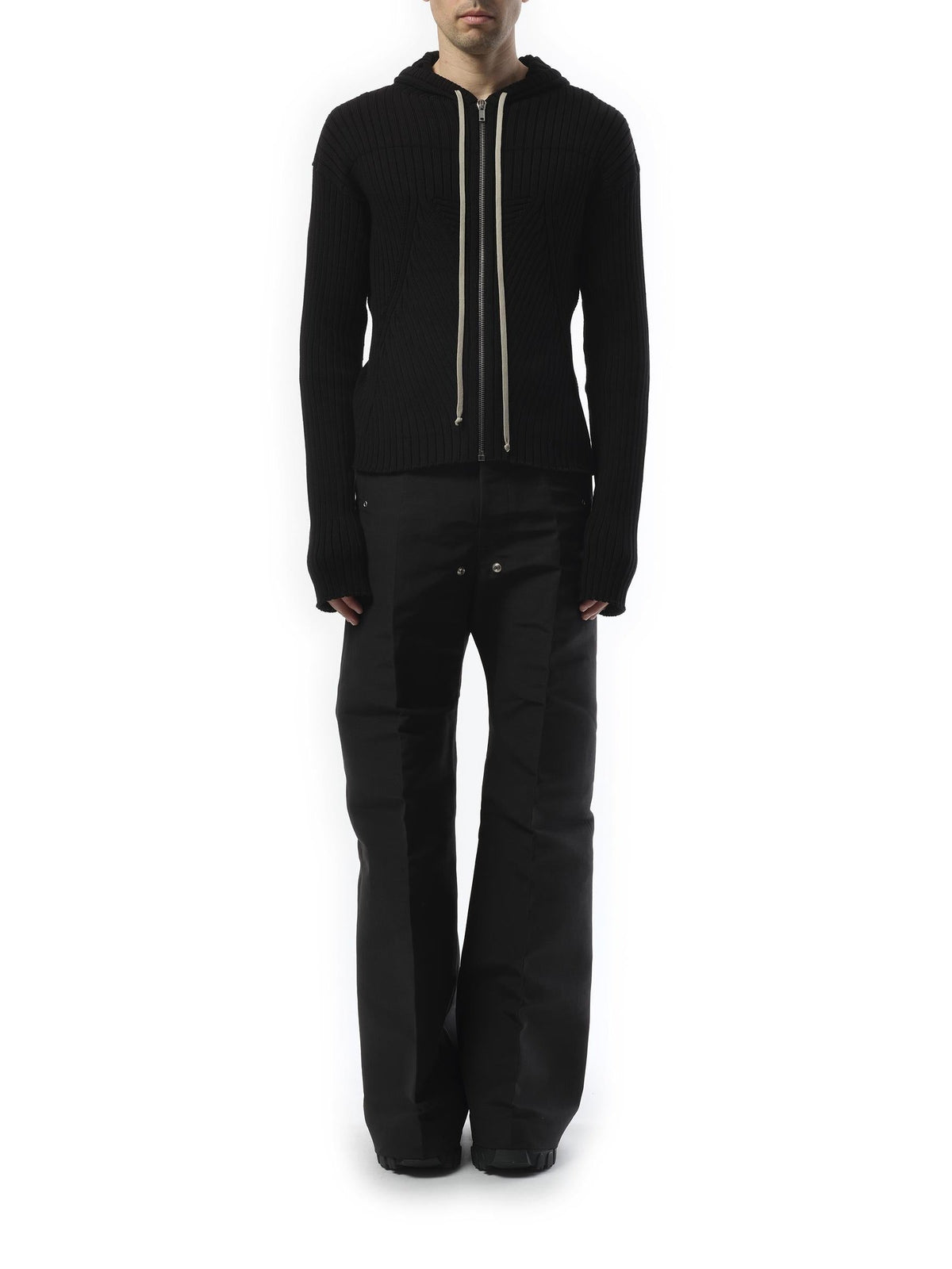 Rick Owens Zipped Knit Hoodie in Black