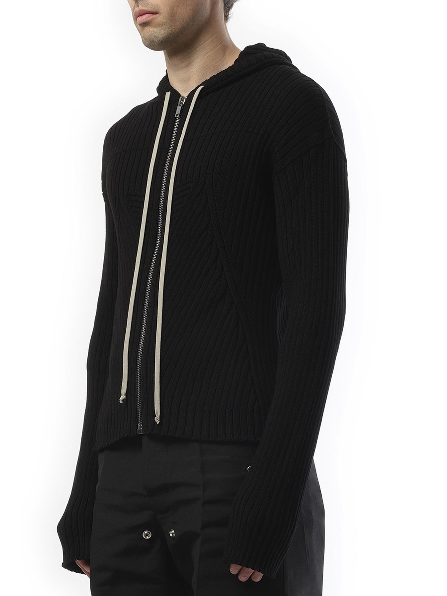 Rick Owens Zipped Knit Hoodie in Black