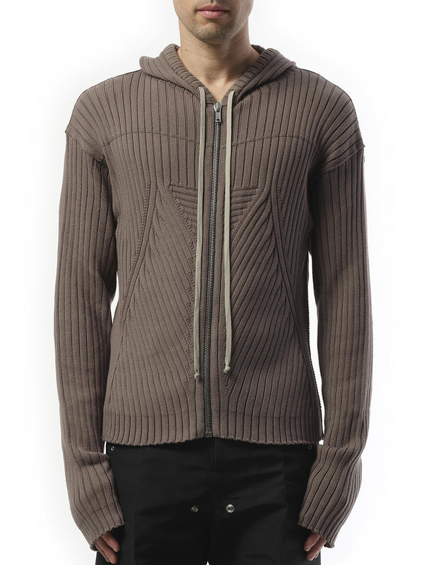 Rick Owens Zipped Knit Hoodie in Dust