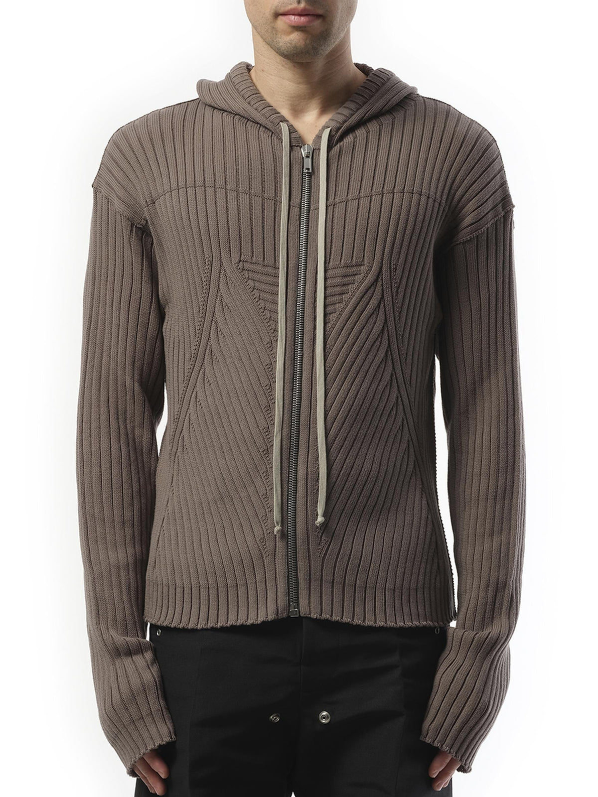 Rick Owens Zipped Knit Hoodie in Dust