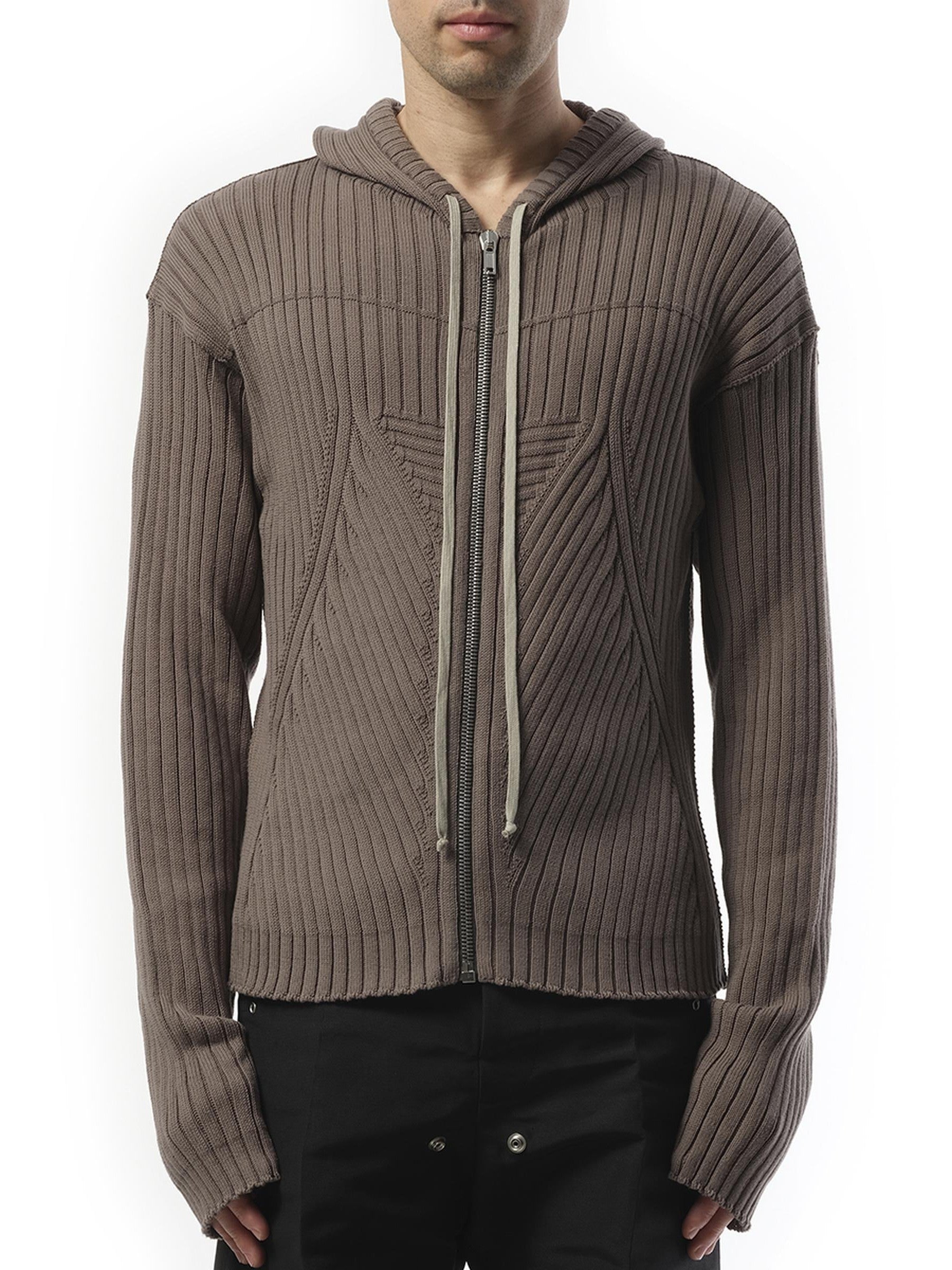 Rick Owens Zipped Knit Hoodie in Dust