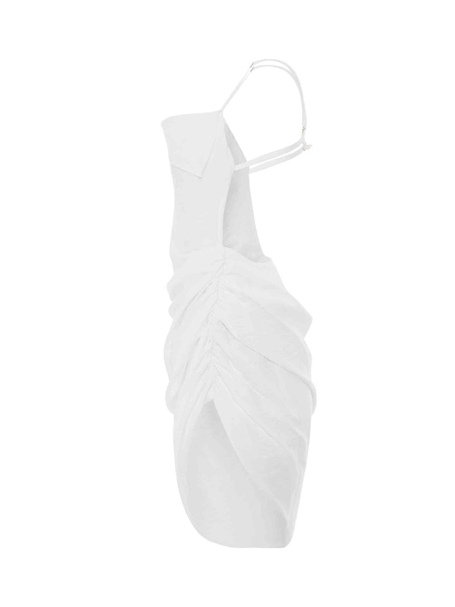 Saudade Asymmetric Draped Mini Dress in White