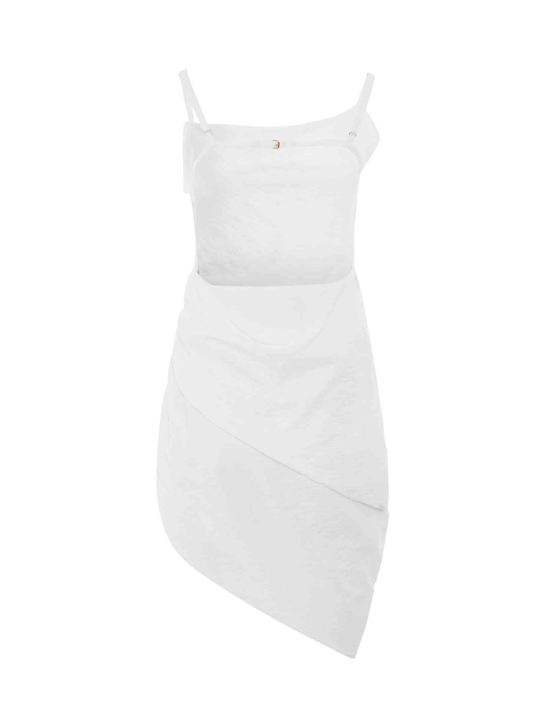 Saudade Asymmetric Draped Mini Dress in White
