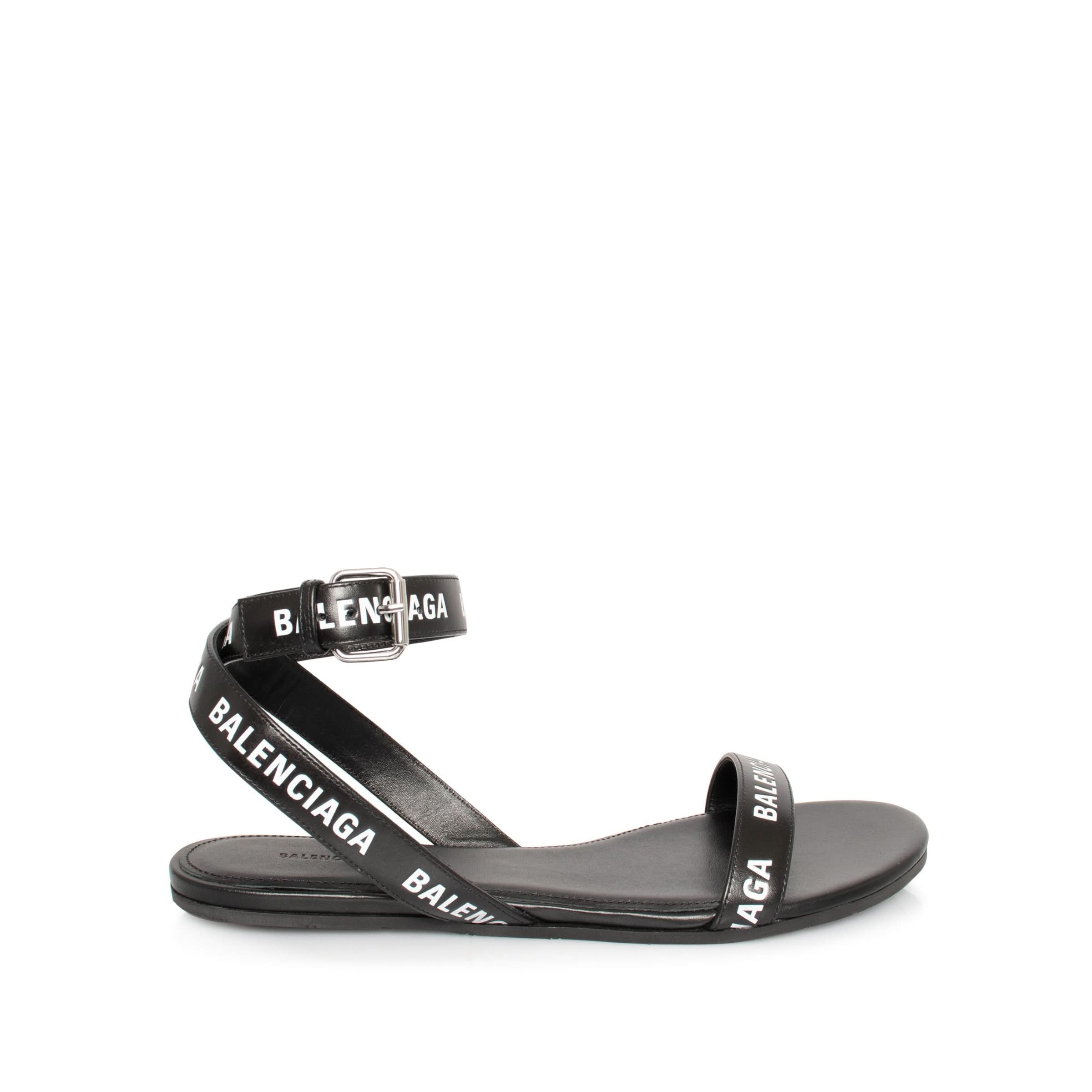 Balenciaga black and white allover logo strap sandals Clearance