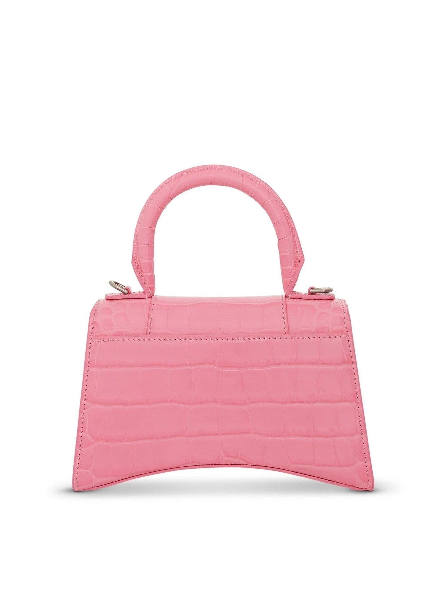 Hourglass XS Croco Embossed Bag in Sweet Pink