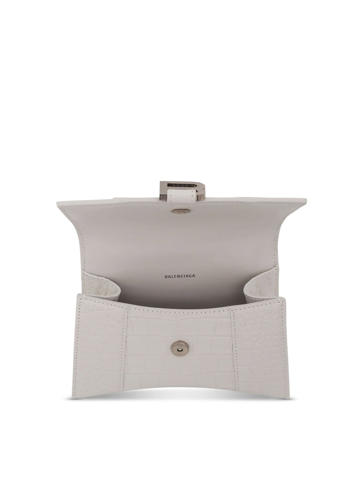 Hourglass XS Croco Embossed Bag in White