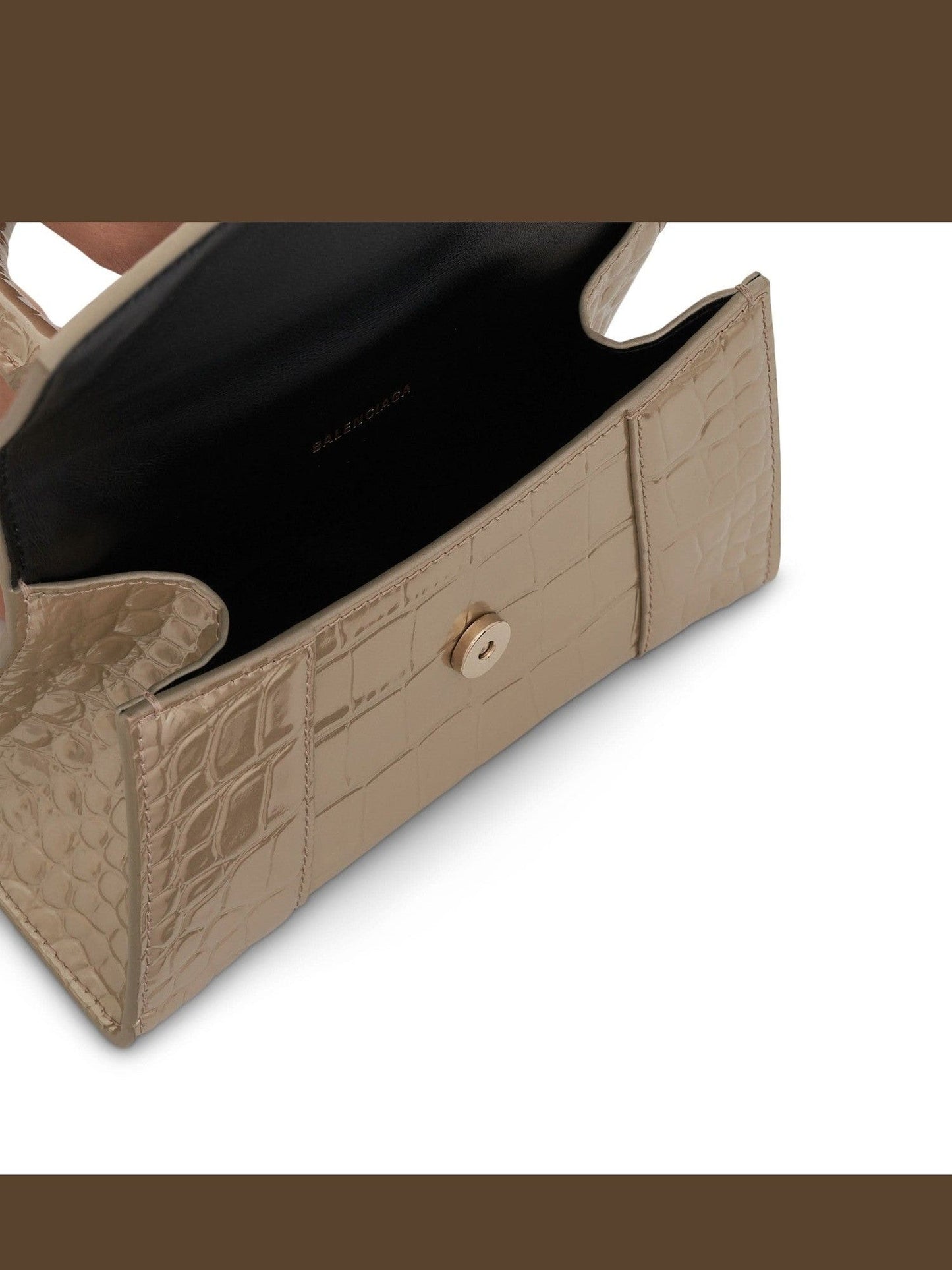 Hourglass XS Metallized Croco Embossed Bag in Light Gold