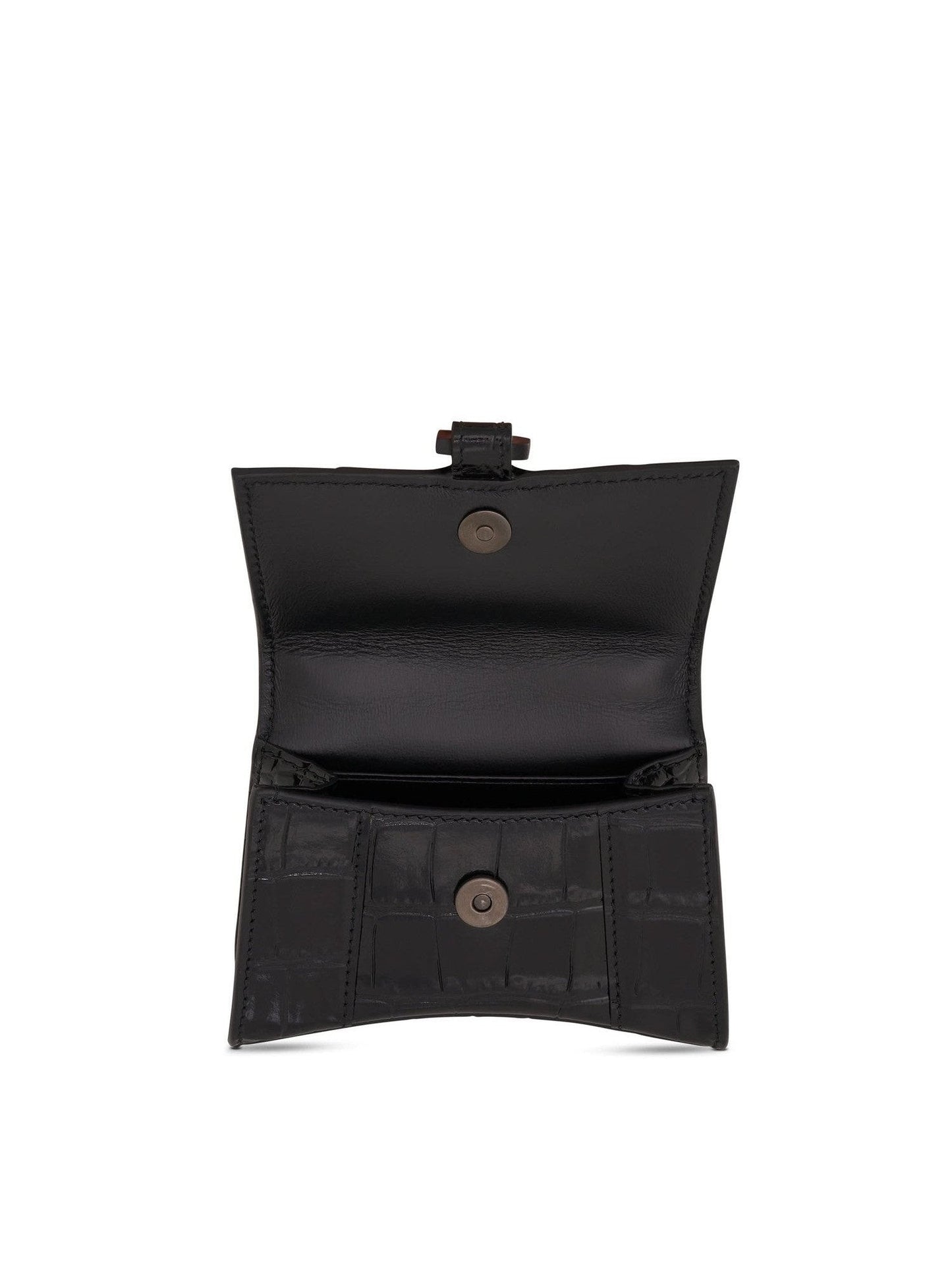 Hourglass Mini Croco Embossed Chain Bag in Black