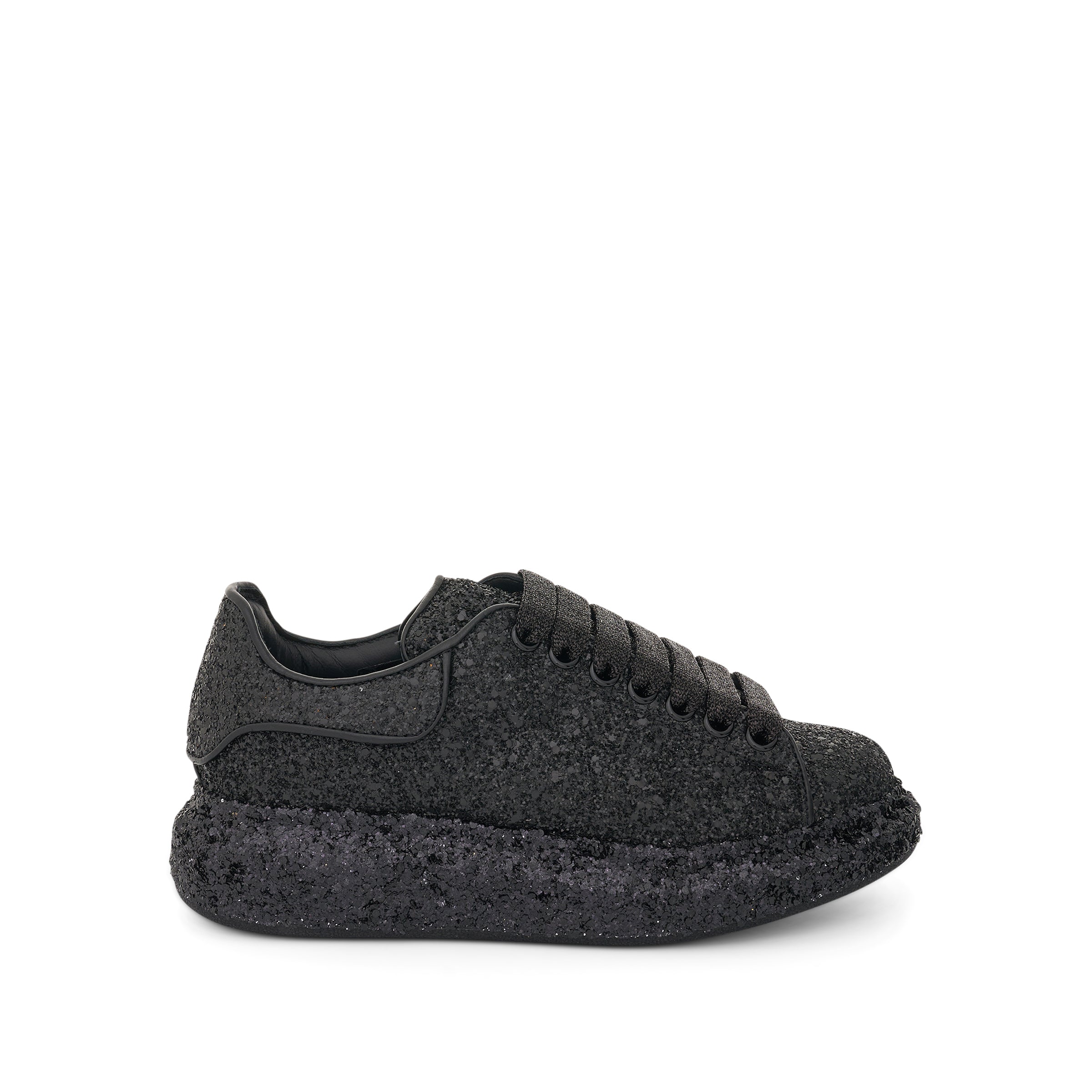 ALEXANDER McQUEEN Larry Oversized Heel Glitter Sneaker in Black