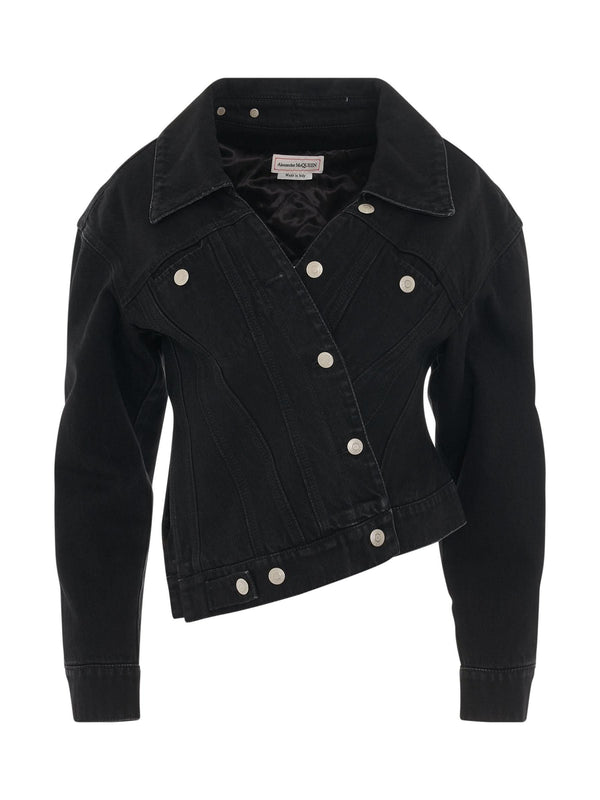 Twisted Asymmetric Denim Jacket in Black