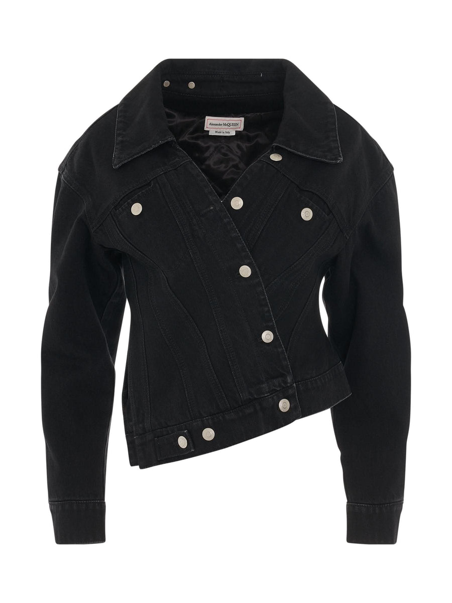Twisted Asymmetric Denim Jacket in Black
