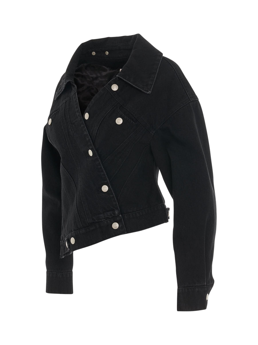 Twisted Asymmetric Denim Jacket in Black