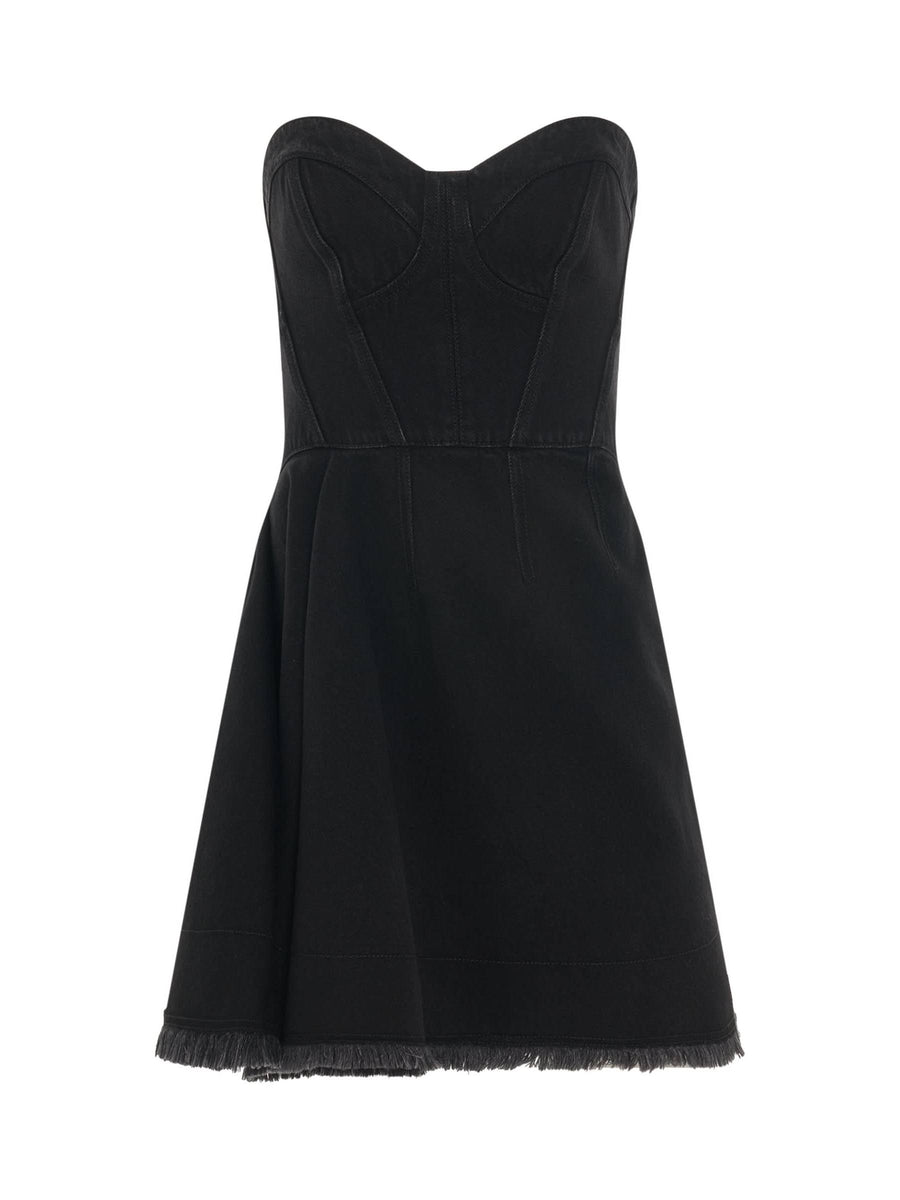 Mini Bustier Denim Dress in Black