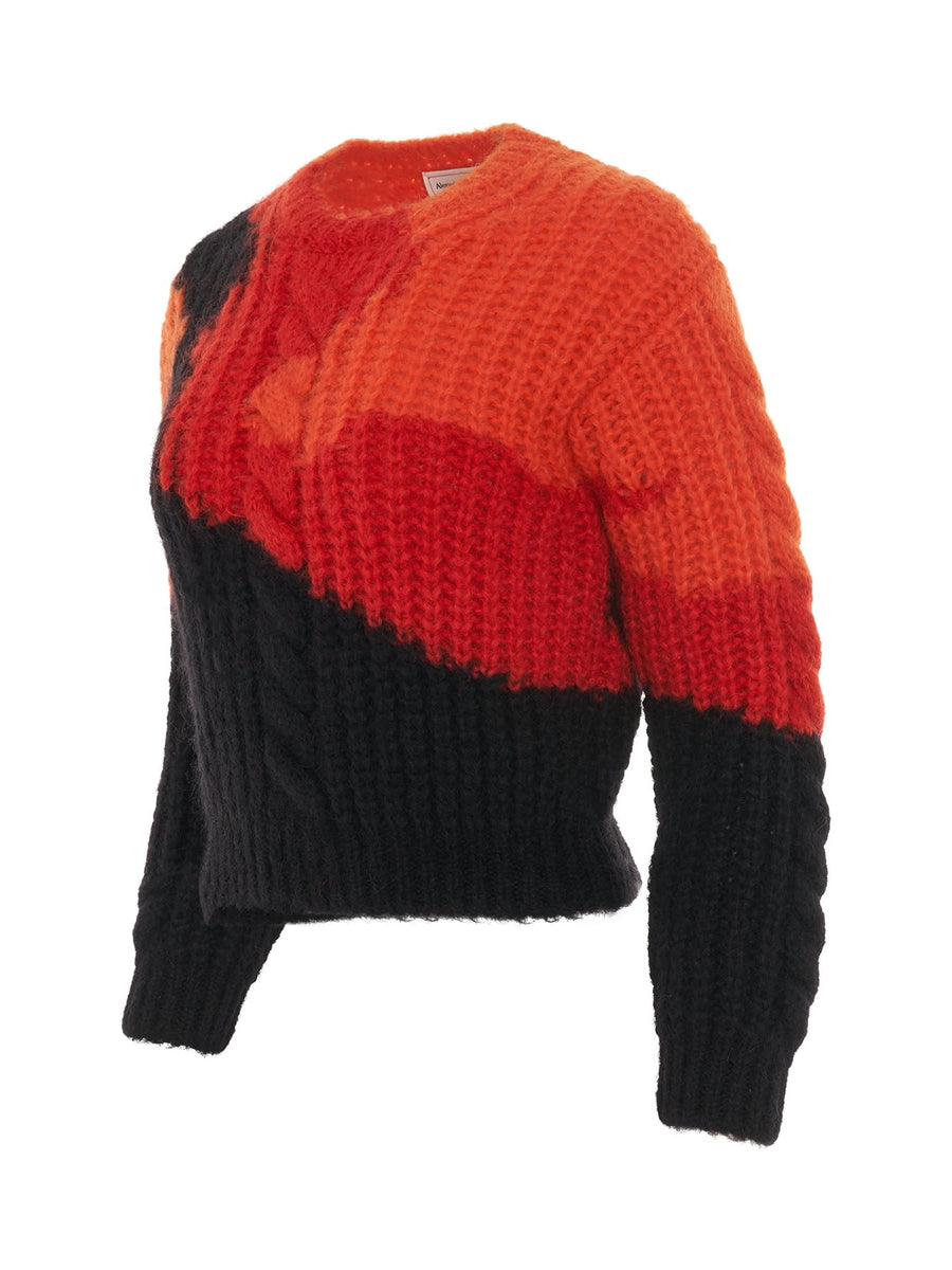 Mohair Crewneck Sweater in Orange/Red/Black