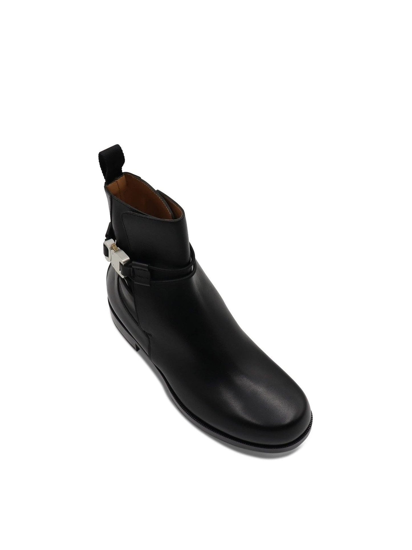 Low Buckle Leather Boots in Black