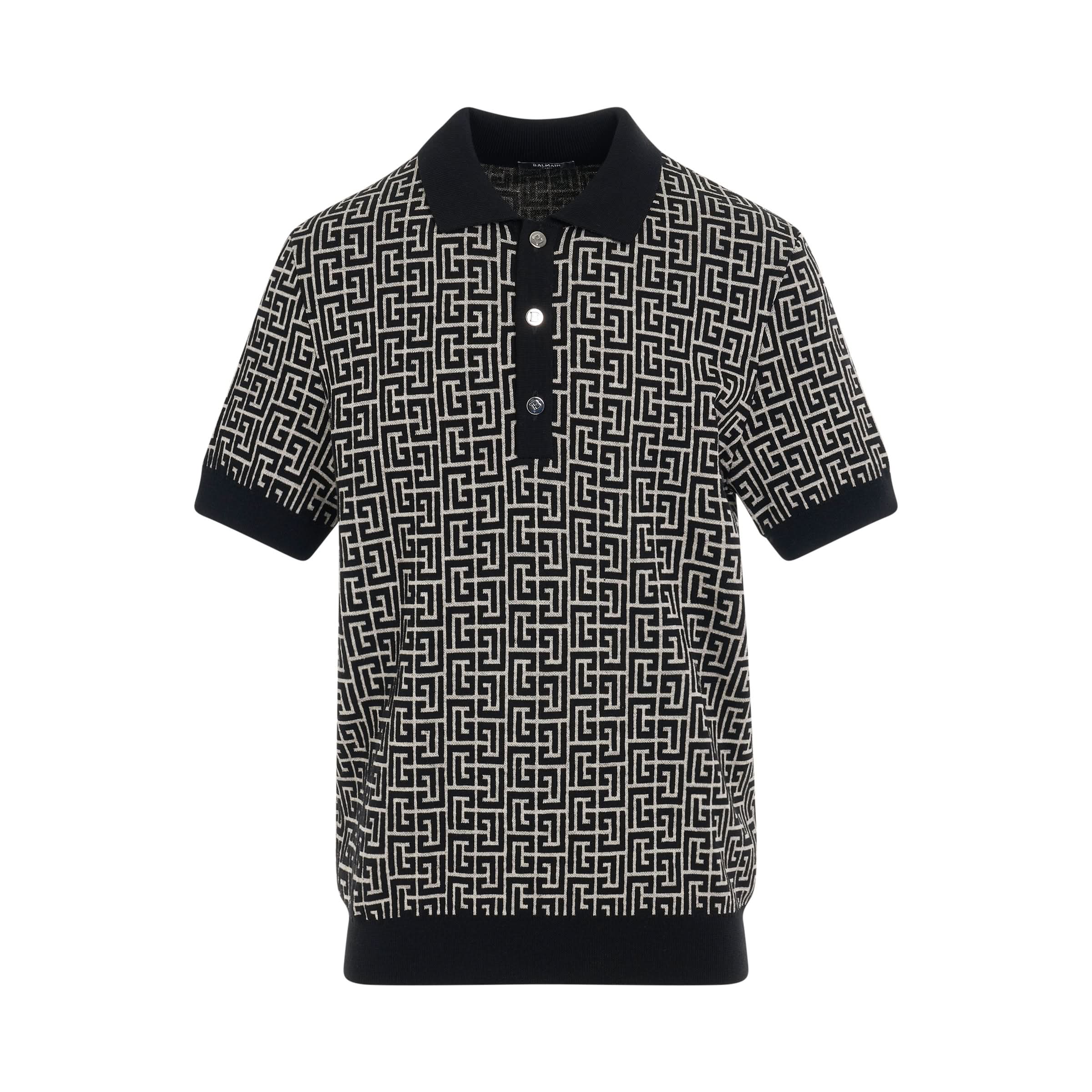 Monogram Wool Linen Polo Shirt in Ivory/Black - Main Image