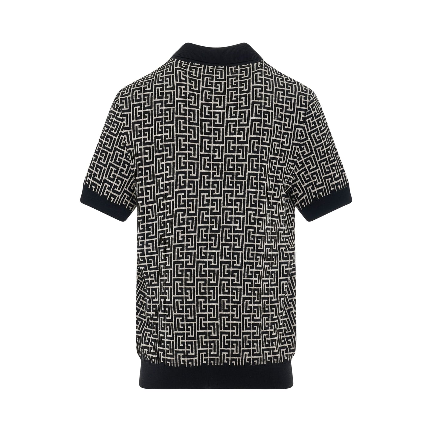 Monogram Wool & Linen Polo Shirt in Ivory/Black