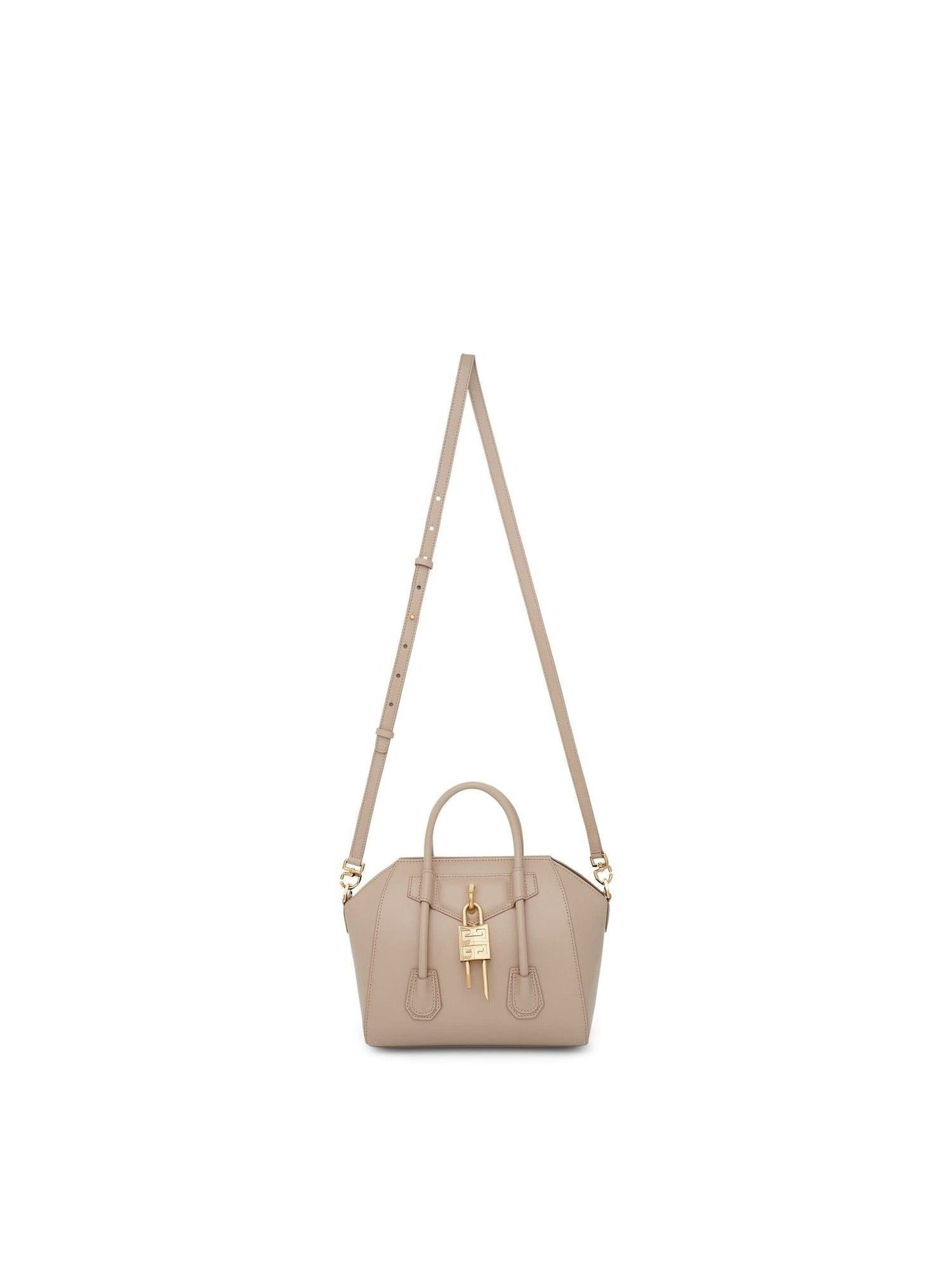 Mini Antigona Lock Bag in Box Leather in Natural Beige