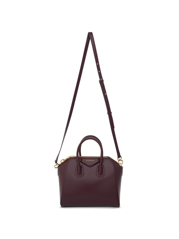 Mini Antigona Bag in Box Leather with GHW in Oxblood Red