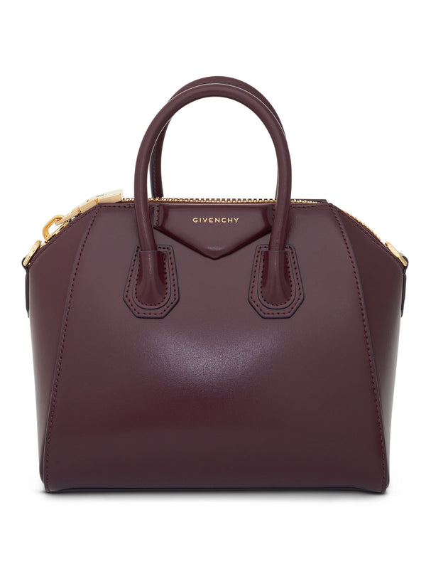 Mini Antigona Bag in Box Leather with GHW in Oxblood Red