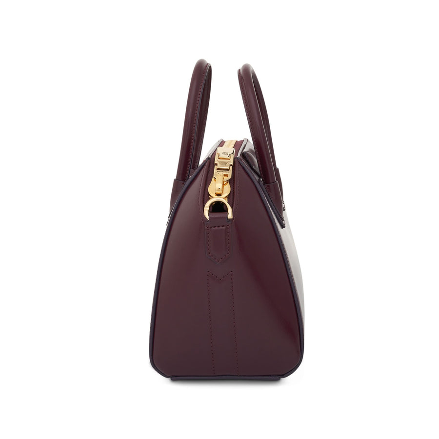 Mini Antigona Bag in Box Leather with GHW in Oxblood Red