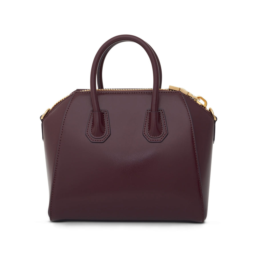 Mini Antigona Bag in Box Leather with GHW in Oxblood Red