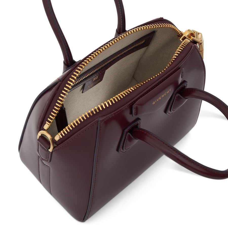 Mini Antigona Bag in Box Leather with GHW in Oxblood Red