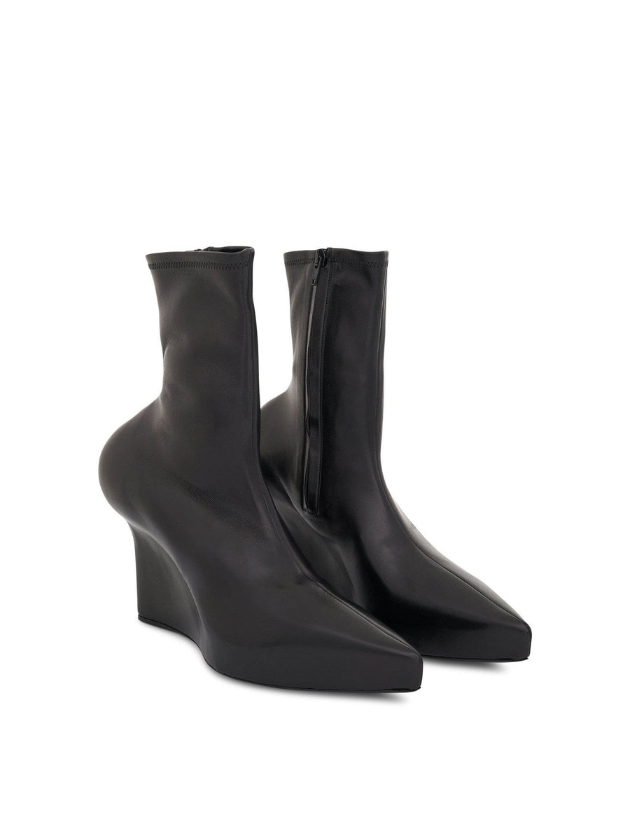 Wedge Ankle Boot in Stretch Leather in Black Front View | GIVENCHY