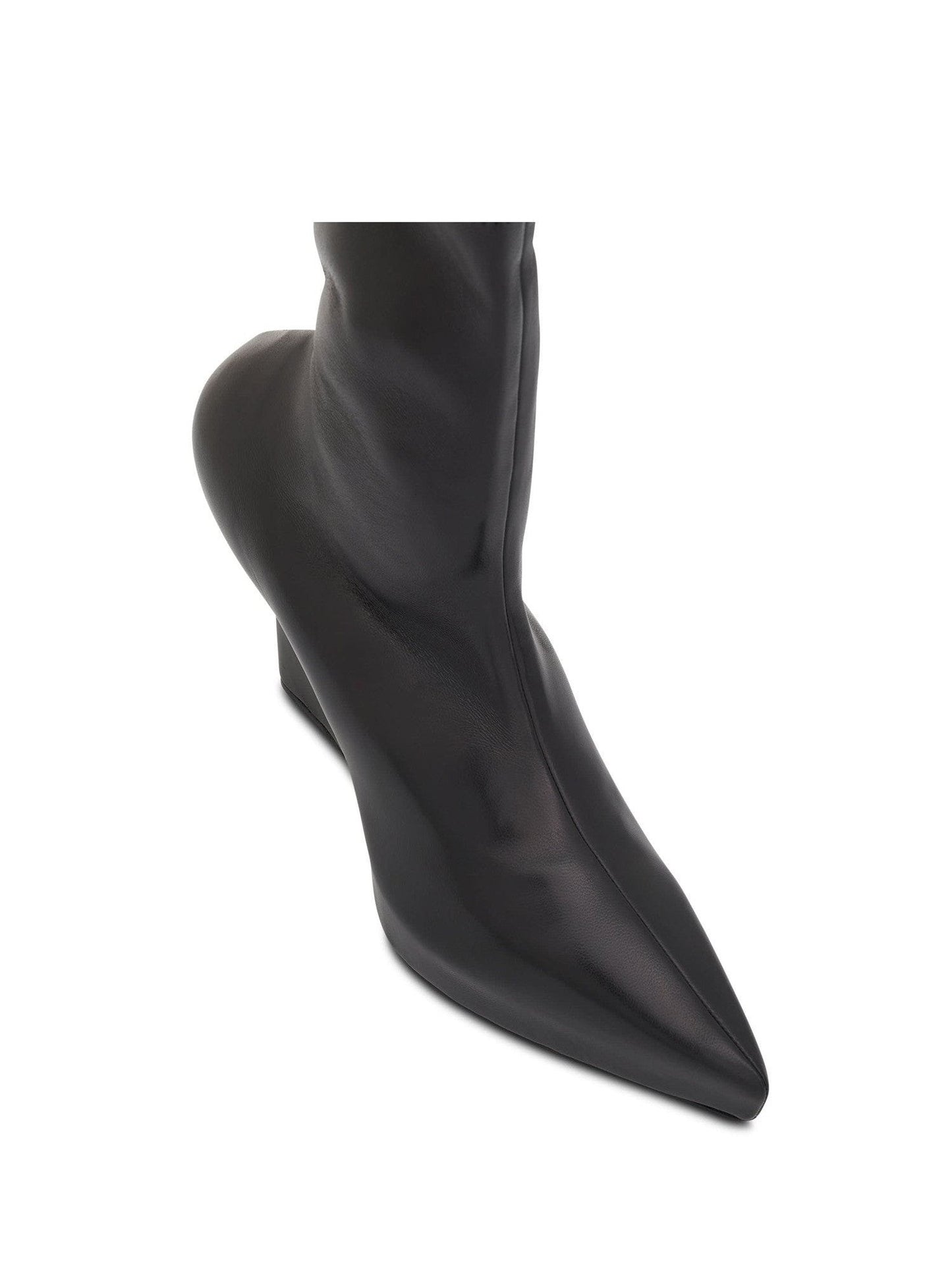 Wedge Ankle Boot in Stretch Leather in Black