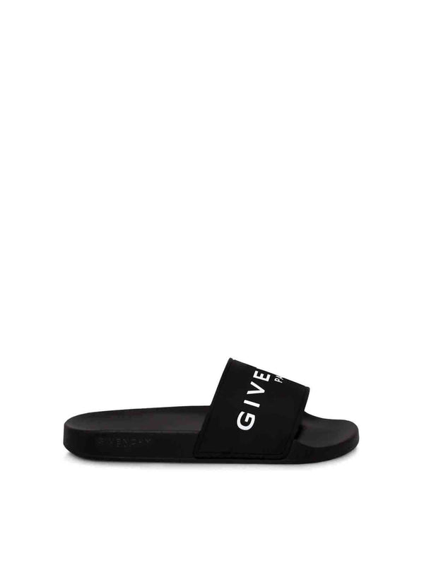 Logo Flat Sandal with Raised Logo in Black Side View | GIVENCHY
