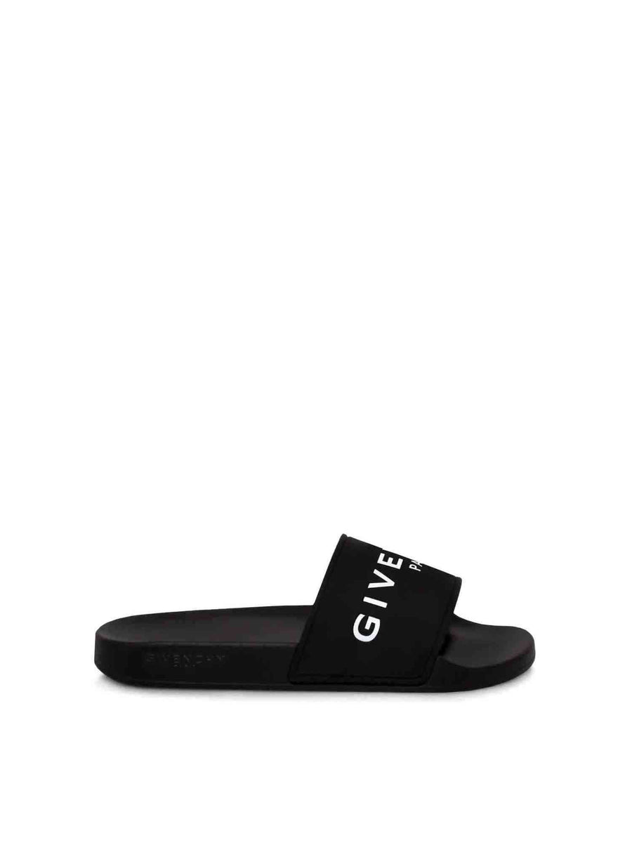 Logo Flat Sandal with Raised Logo in Black Side View | GIVENCHY