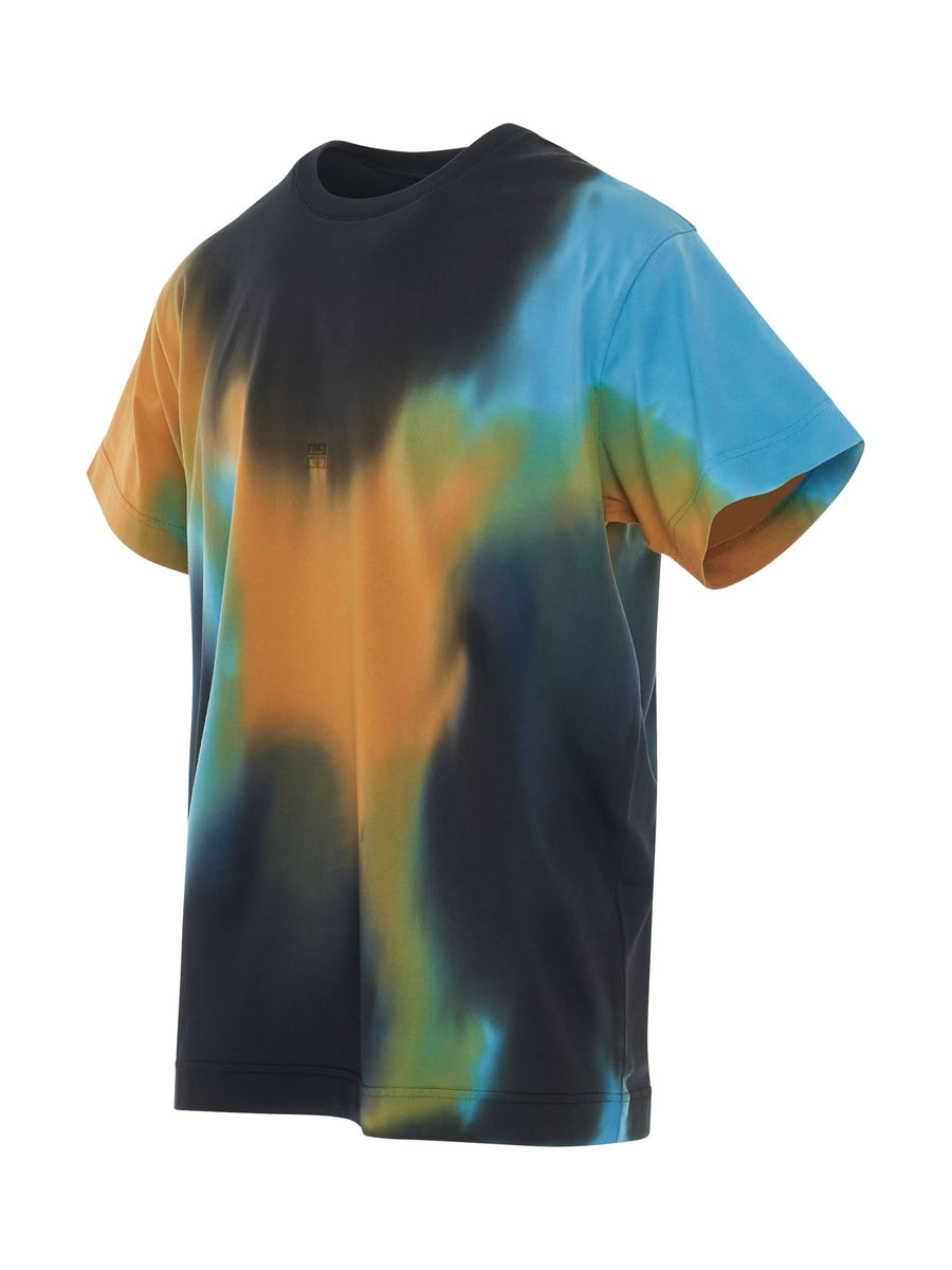 4G Embroidered Oversized Tiedye Back Cut T-Shirt in Black/Blue