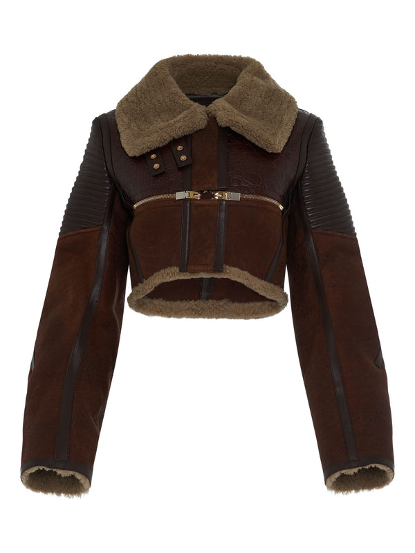 Shearling Biker Jacket in Beige/Brown