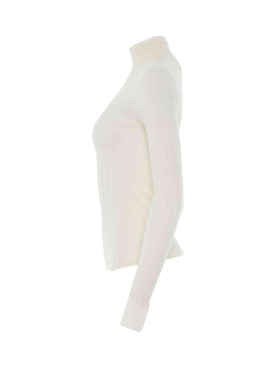 Long Sleeve Cyclist Neck Ribbed Sweater in Ivory