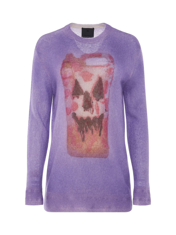 Mixmat Crew Neck Print Sweater in Mauve