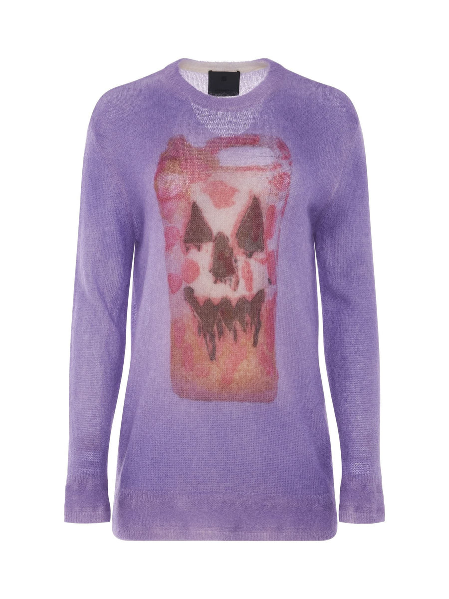 Mixmat Crew Neck Print Sweater in Mauve