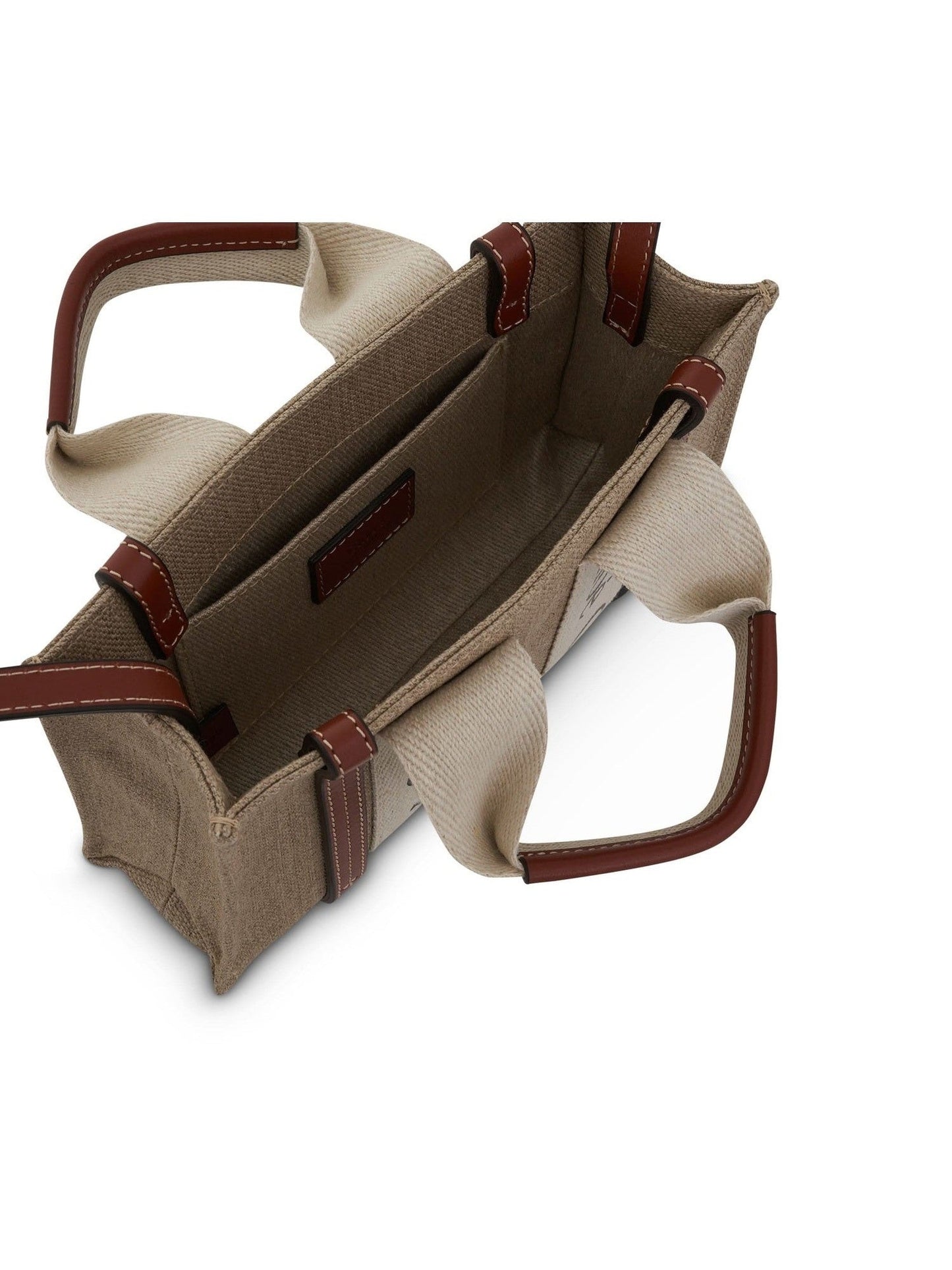 Mini Woody Tote Bag with Strap in White/Brown