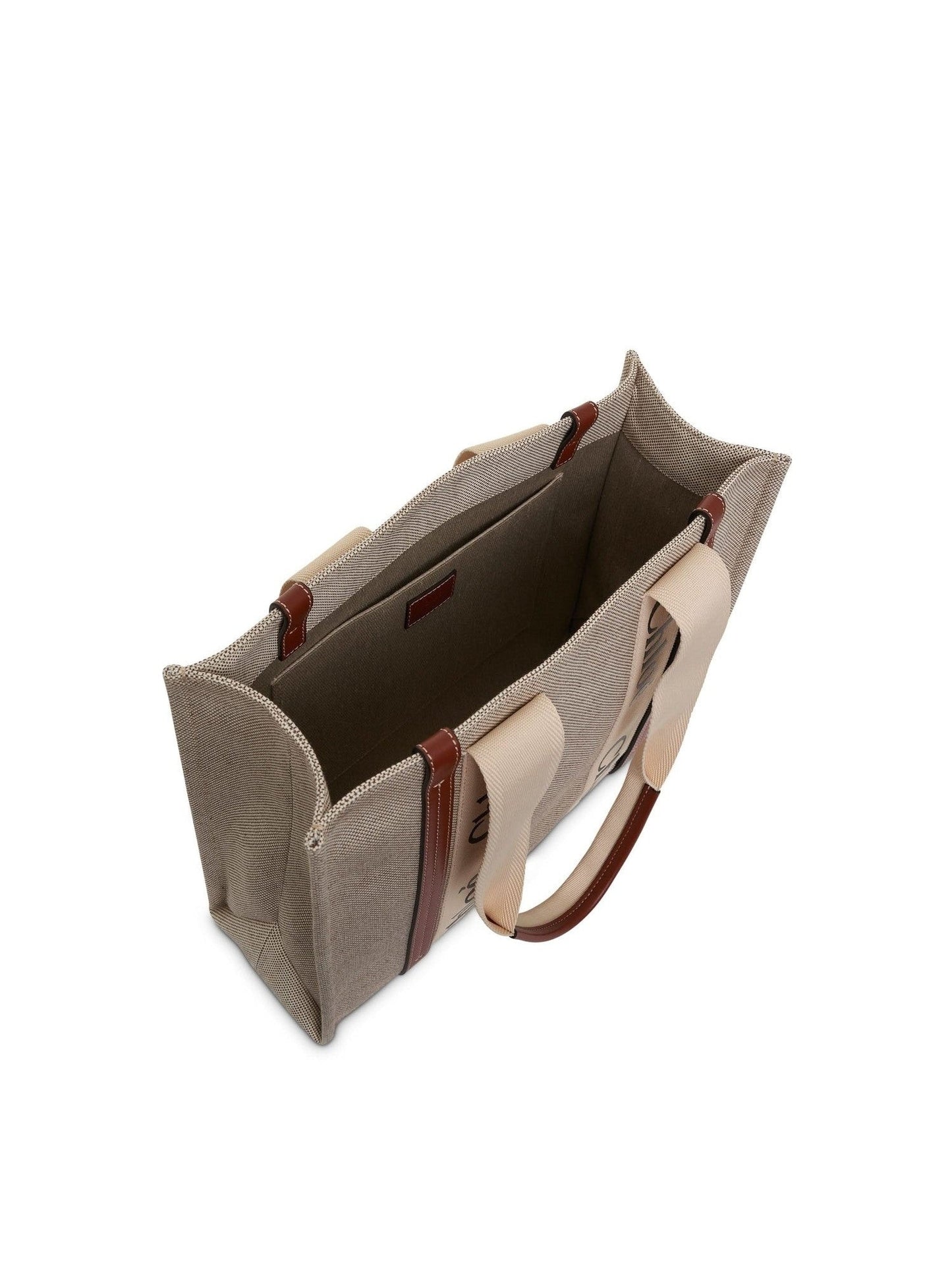Medium Eco Woody Tote Bag with Strap in White/Brown
