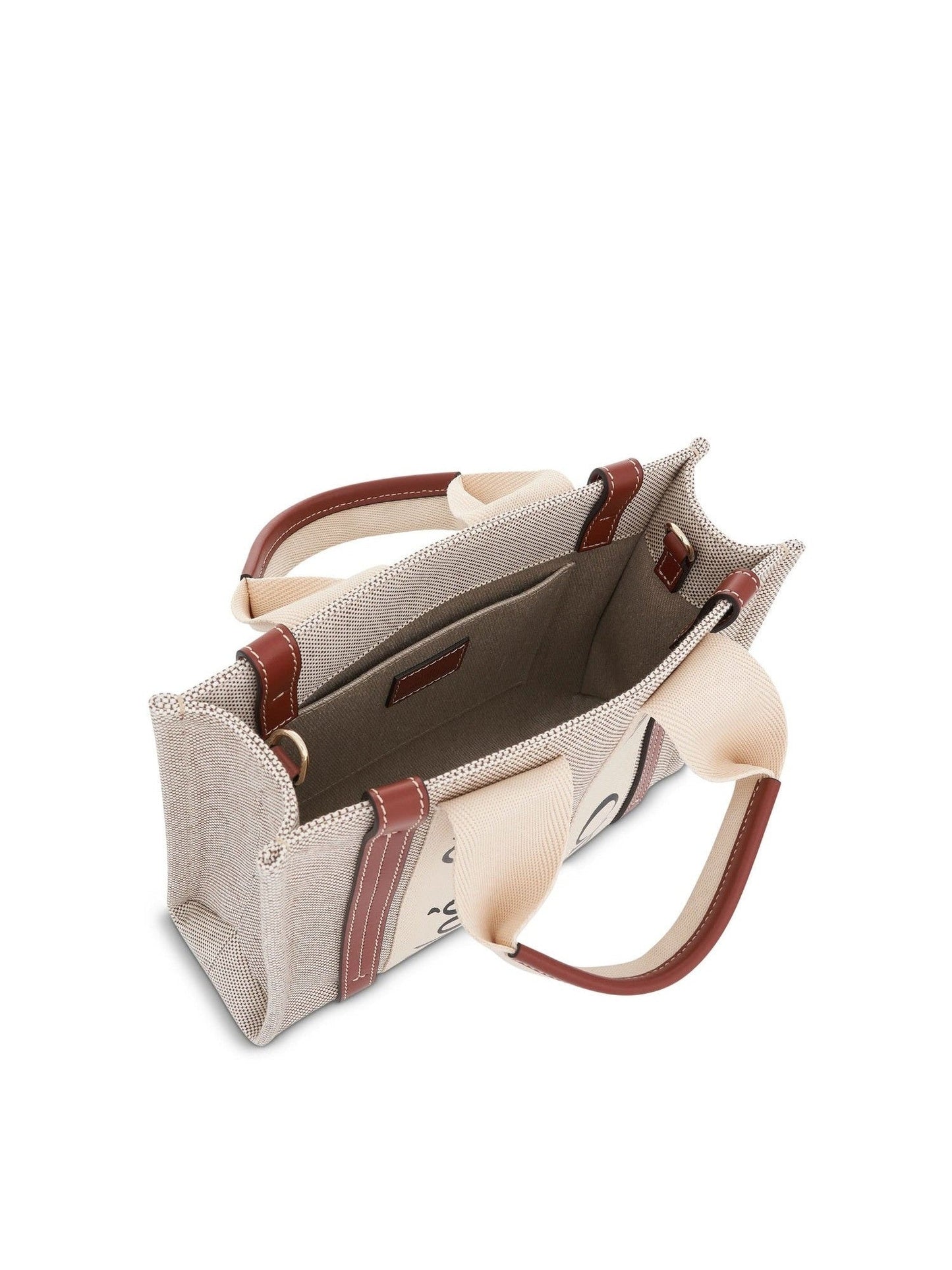 Small Eco Woody Tote Bag with Strap in White/Brown