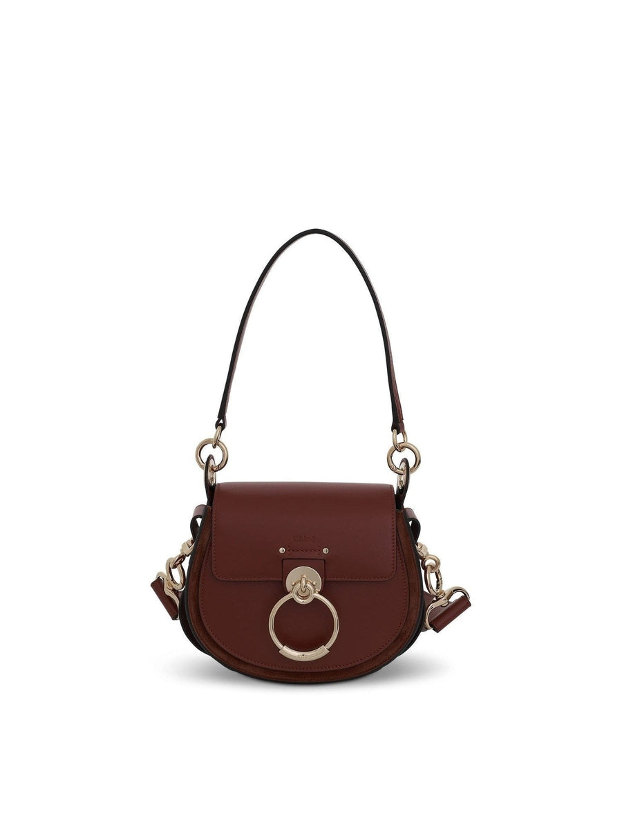 Chloe Small Tess Bag in Shiny & Suede Calfskin in Sepia Brown