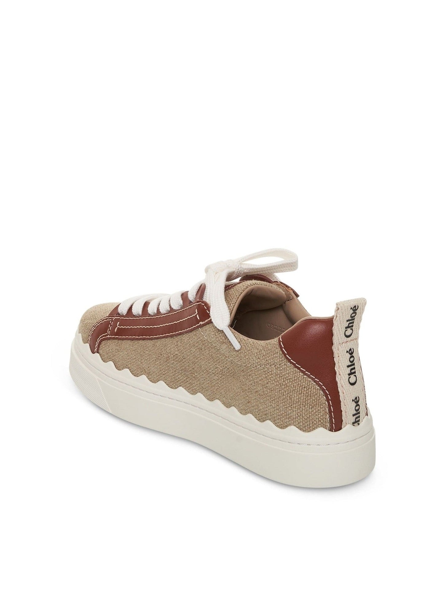 Lauren Sneaker in Linen and Calfskin in White/Brown